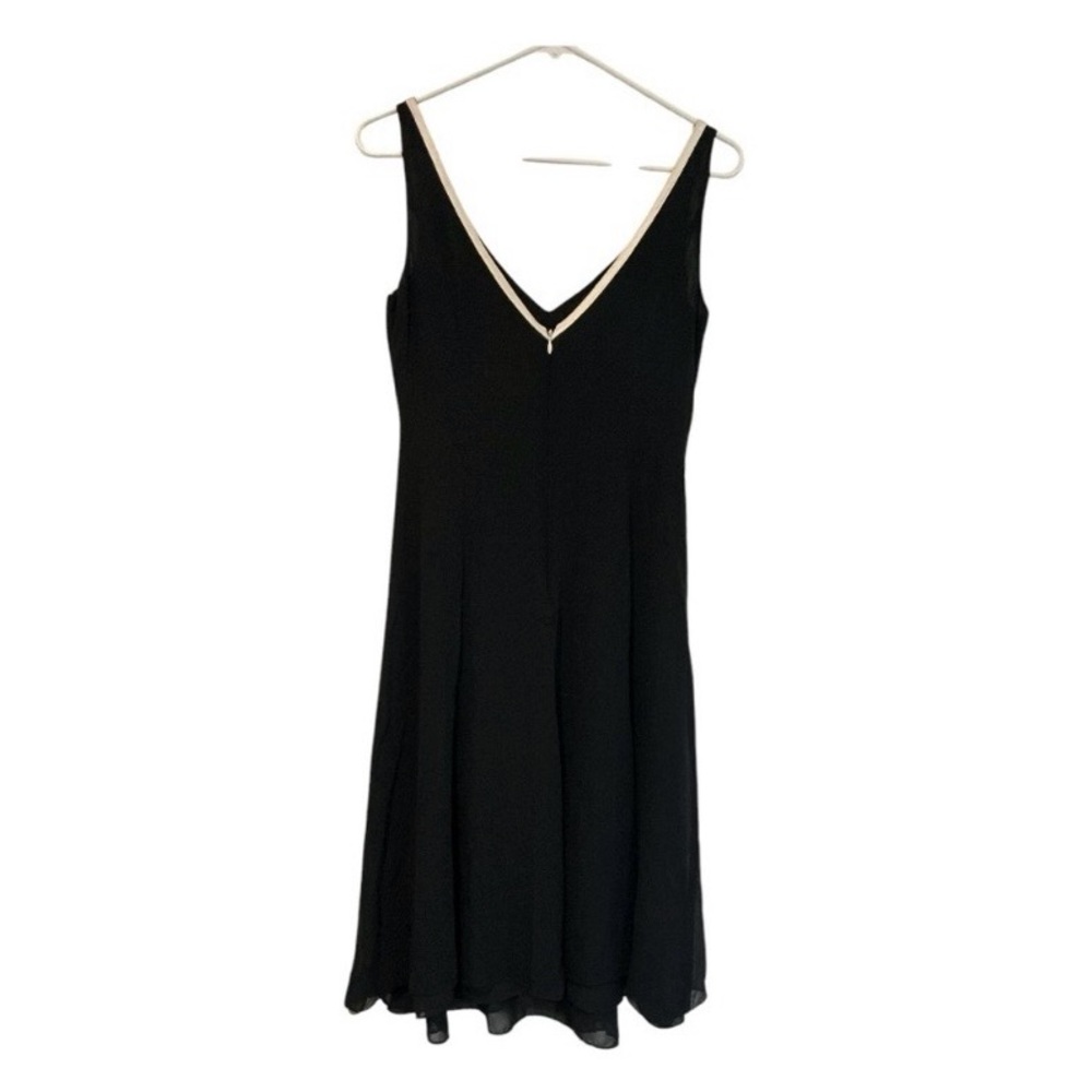 Papell Boutique Evening Black Silk Dress Ivory Trim Size 6P Petite - Picture 3 of 5